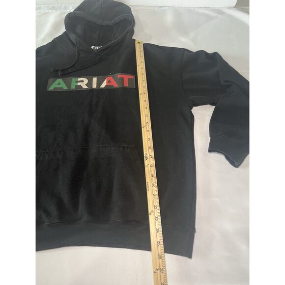 ARIAT Mens Sweatshirt Large Black Hoodie REAL Mexico Logo Graphic Drawstring - Picture 5 of 7